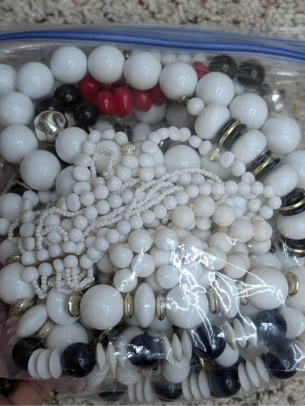 Vintage White Plastic Bead Necklace Lot Set 8 Mid Century Monochrome Modernist